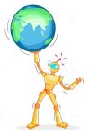 Illustrated Robot Holding Globe